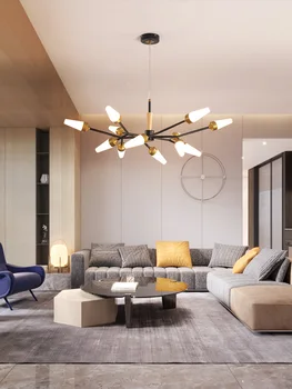 

Nordic Lamps Plus Gold Chandelier Bedroom Modern Minimalist Light Luxury Living Room Dining Room Lamp Black 2020 New LED Bulbs