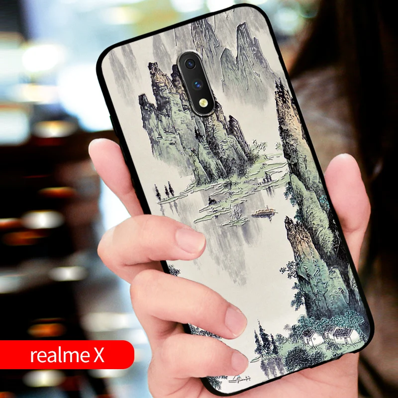 2 X Чехол realmeX с тиснением в винтажном Восточно-Азиатском китайском и японском стиле для realme X lite, чехол с изображением Снежной Горы - Цвет: 2 X