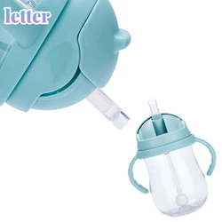 Biberons en Silicone pour bébé, 300 Ml, gobelets à large bouche, paille étanche, aspiration d'eau avec poignées, lait, entraînement à la consommation 