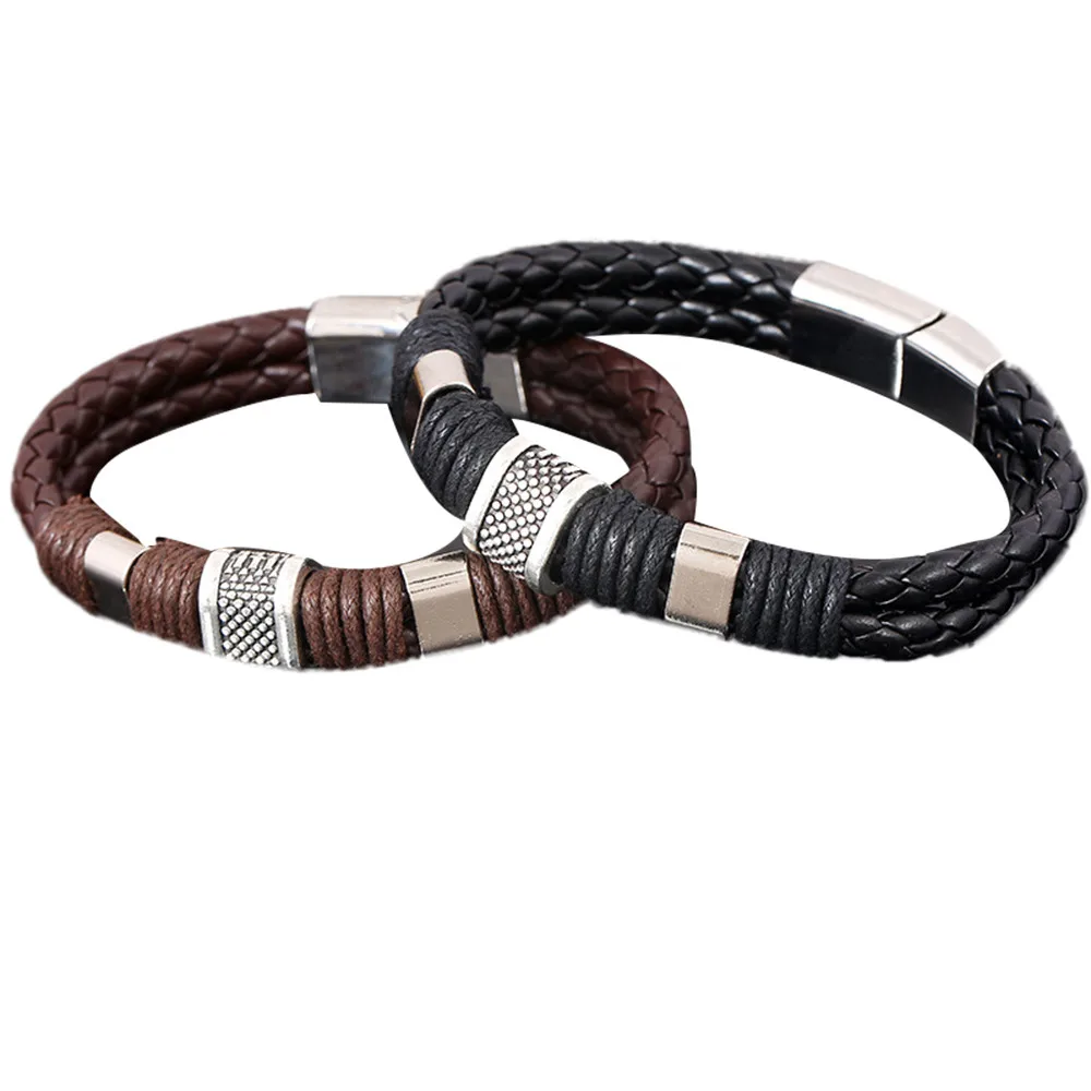 Дизайн унисекс многослойный ручной работы плетеный браслет из натуральной кожи браслет для мужчин модные браслеты из нержавеющей стали ювелирные изделия