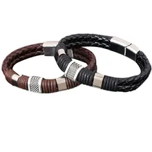 Дизайн унисекс многослойный ручной работы плетеный браслет из натуральной кожи браслет для мужчин модные браслеты из нержавеющей стали ювелирные изделия