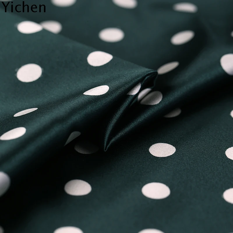 Классический Узор в горошек, эластичная шелковая атласная ткань, 93% натуральный шелк, 7% спандекс, материал для платья, высокое качество