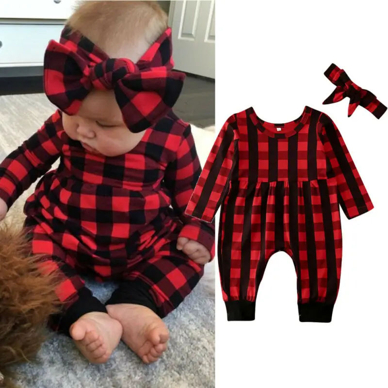 0 24 Months Baby Girls Xmas Rompers Newborn Bay Girl Clothes Plaids Romper Baby Girls Christmas
