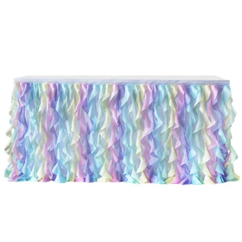 

Tulle Table Skirt Cover Baby Birthday Wedding Tableware Cloth Party Decoration Painting Table Skirt Wave Pattern Chiffon