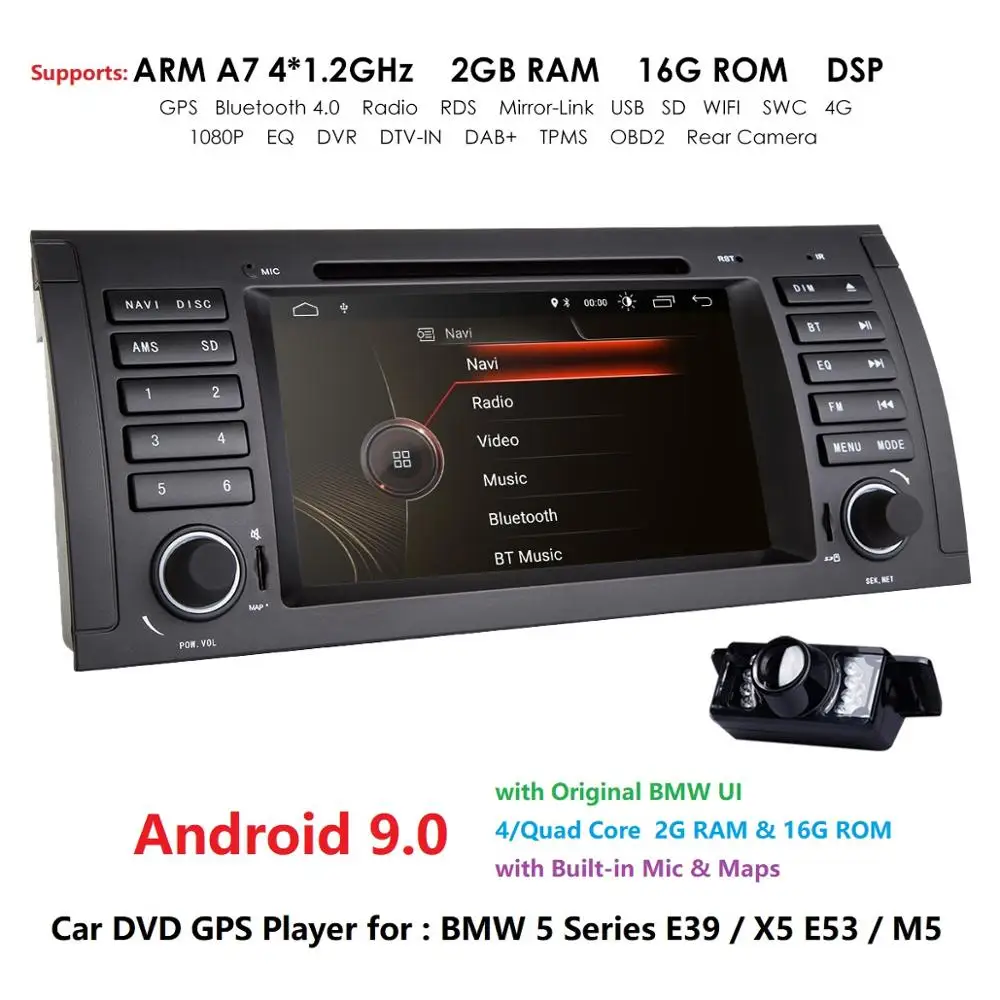 Discount Ossuret 1 Din 2GRAM Android 9.0 7Inch In Dash Car DVD Player Multimedia For BMW/E39/X5/M5/E38/E53 GPS Navigation Canbus 4G Wifi 0