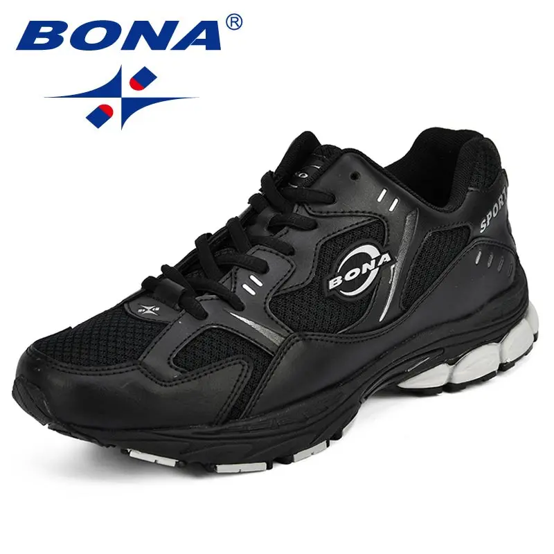 BONA Brand Sneakers Mesh Breathable Men Running Shoes Classical Fashion Outdoor Sport Shoes Male Low Tops Jogging Shoes - Цвет: BLACK SLIVER GREY