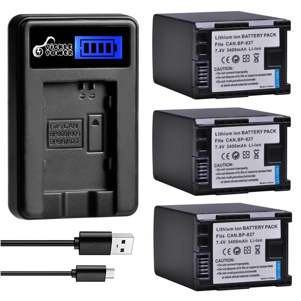 Batteria Della Macchina Fotografica Di 3400Mah Bp 827 Bp-827 Per Il Caricatore Lcd Hg30 Xa10 Hf20 Hf10 Hf100 Hf100E Hg20 Hg21 Hf11 Della Bp-809 Di Can