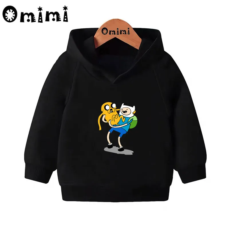 Adventure Time Finn& Jaker/забавные свитшоты; детские толстовки с капюшоном; крутой пуловер для малышей; топы для девочек и мальчиков; осенняя одежда; KMT5200 - Цвет: Black-5200D