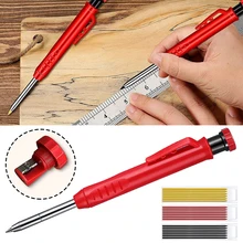 Ensemble de crayons de menuisier solide avec 6 têtes de recharge, aiguiseur intégré, trou profond, outils de marquage mécanique pour le travail du bois 