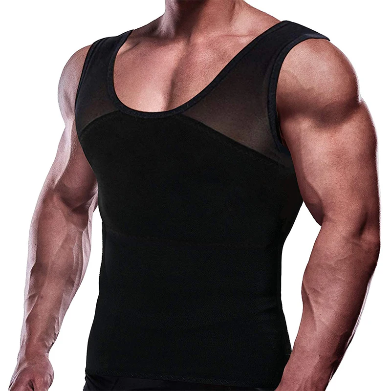iYunyi Mens Slimming Body Shaper Vest Chest Compression Shirt Abs Abdomen Slim Hide Gynecomastia Tops