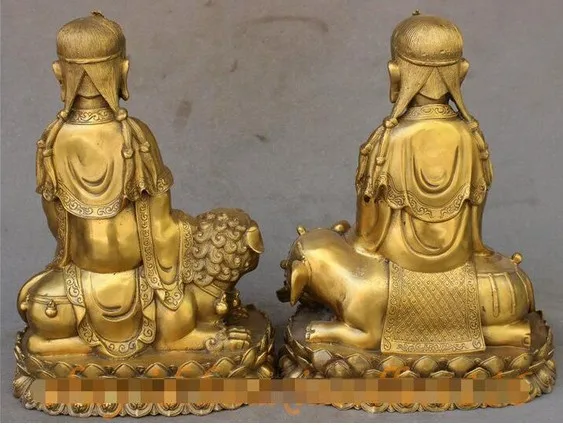 YM 308 Тибетский буддизм, латунь Manjuist WenShu PuXian GuanYin Лев Пара статуэток-слонов