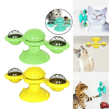 

Cat Turning Windmill Turntable Teasing Scratching Tickle Cat Toy Scratch Hair Brush Pet Interactive Cat Toys Catnip Pet Ball Toy