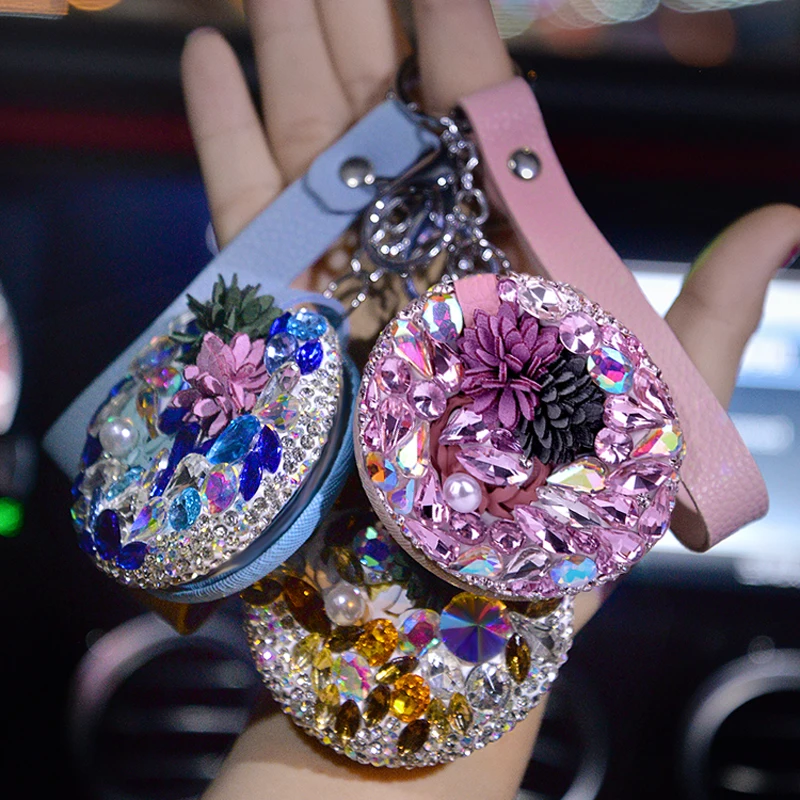 Mode Kreative Blume Kristall Diamant Auto Schlüssel Ketten mit Spiegel  Strass Schlüssel Anhänger Schlüssel Tasche für Frauen Mädchen Auto Zubehör  - AliExpress