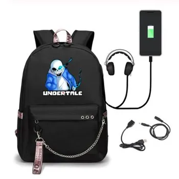 

Game Undertale Sans Rucksack Backpack Bag W/USB Charging Port/ Lock /Headphone Travel Laptop Students School Bag Gift