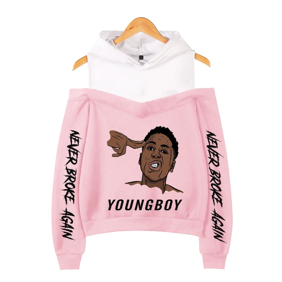 YoungBoy никогда не сломался снова с плеча Толстовка для женщин Горячая Мода Печать Повседневная Толстовка без бретелек плеча девушка сексуальная повседневная куртка