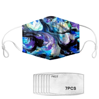 

3D Art Marble Printting Adult Face Mouth Mask With 7pcs Filters Paper Germ Protection Mascarilla Elastic Breathable Tapabocas