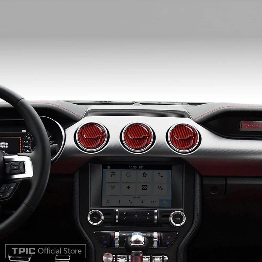 Для Ford Mustang красный углеродного волокна приборная панель A/C выход вентиляционное отверстие Декор наклейка крышка