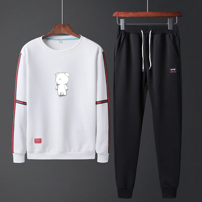 

Hoodie Men's 2018 New Style Spring And Autumn Korean-style Trend Two-Piece Set Loose Japanese-style White Teenager MEN'S Suit