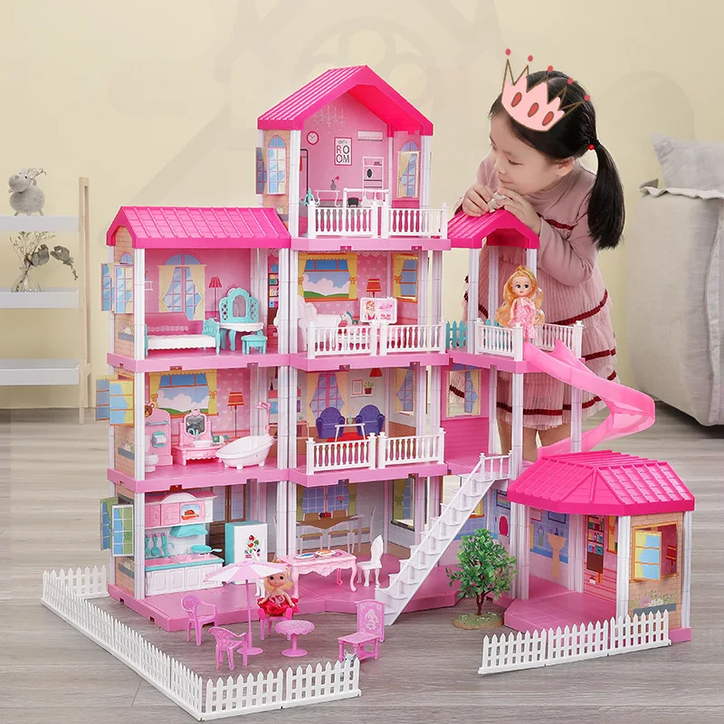 Modern Big Villa Dream House Cute Figure Dollhouse Furniture With dolls Playhous 