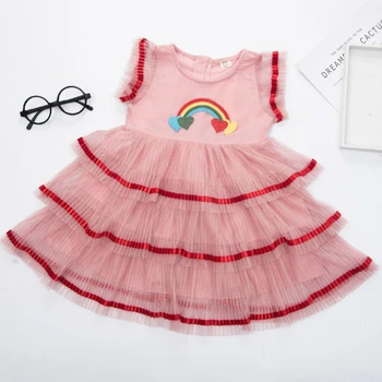 

Rainbow Cotton Kids Girls Dresses Pink Chiffon Causal Children Girls Birthday Party Tutu Dresses Elegant Princess Baby Clothes