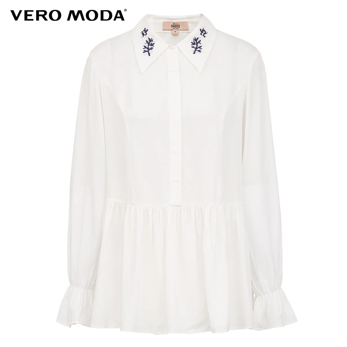 Vero Moda Женская приталенная рубашка с расклешенными рукавами и вышивкой из искусственного жемчуга | 319305538