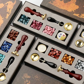 

Sealing Wax Stamp Set Crafting Supplies Wooden Handle Aromatherapy Wax Particles Retro Embellishment Badge Stationery Craft Kit