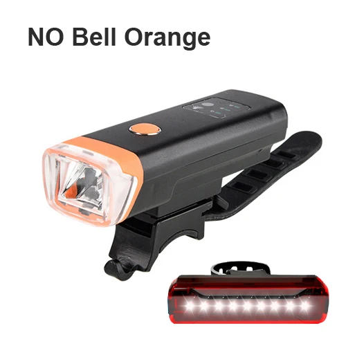 no bell orange set NEWBOLER, 350 люменов, велосипедный светильник с рогом, USB, перезаряжаемый, умный, светодиодный, для велосипеда, передний, задний светильник, набор для велоспорта, Аксессуары для велосипеда - Цвет: no bell orange set