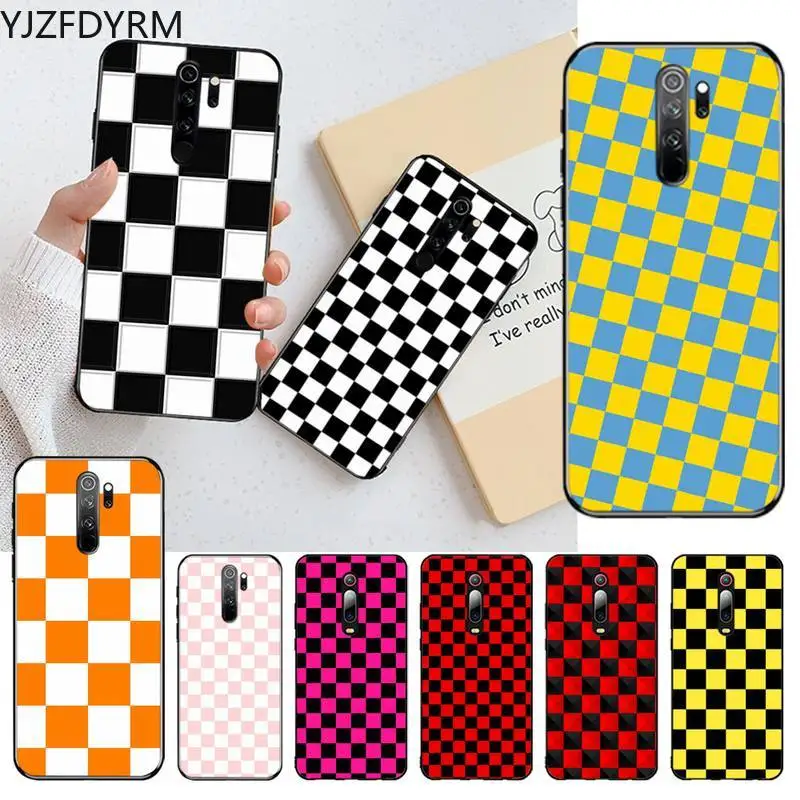 

YJZFDYRM Checkerboard Checkered Phone Case for Redmi Note 9 8 8T 8A 7 6 6A Go Pro Max Redmi 9 K20 K30 Pro