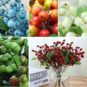

10Pcs Fake Short Stem Blueberry Fruit (2 stems/piece) 9.84" Simulation Foam Berry for Wedding Home Christmas Artificial Plants