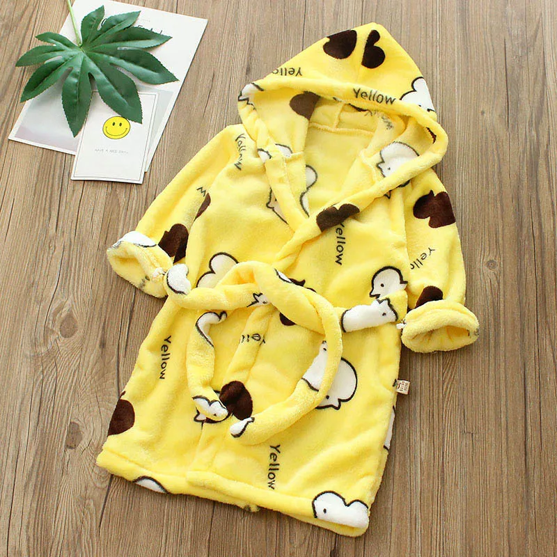 Yellow Duck Осенне-зимний детский банный халат, фланелевая одежда для сна Детский Теплый банный халат для девочек и мальчиков от 2 до 8 лет, Детская Пижама - Цвет: Yellow Duck