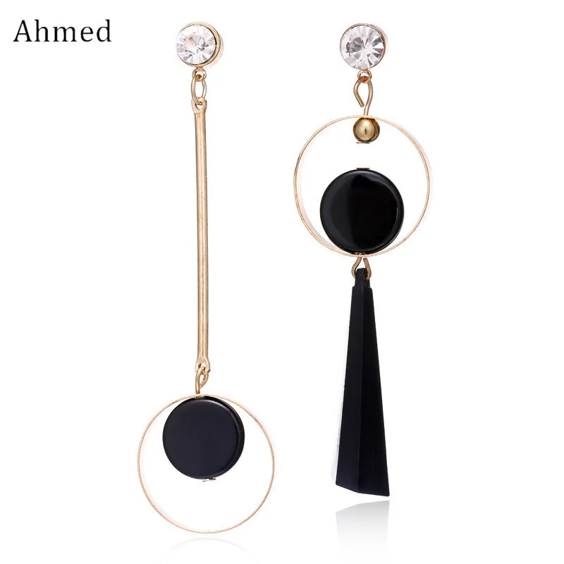 Женские круглые серьги Eearringd из черной смолы с блестящими кристаллами вечерние