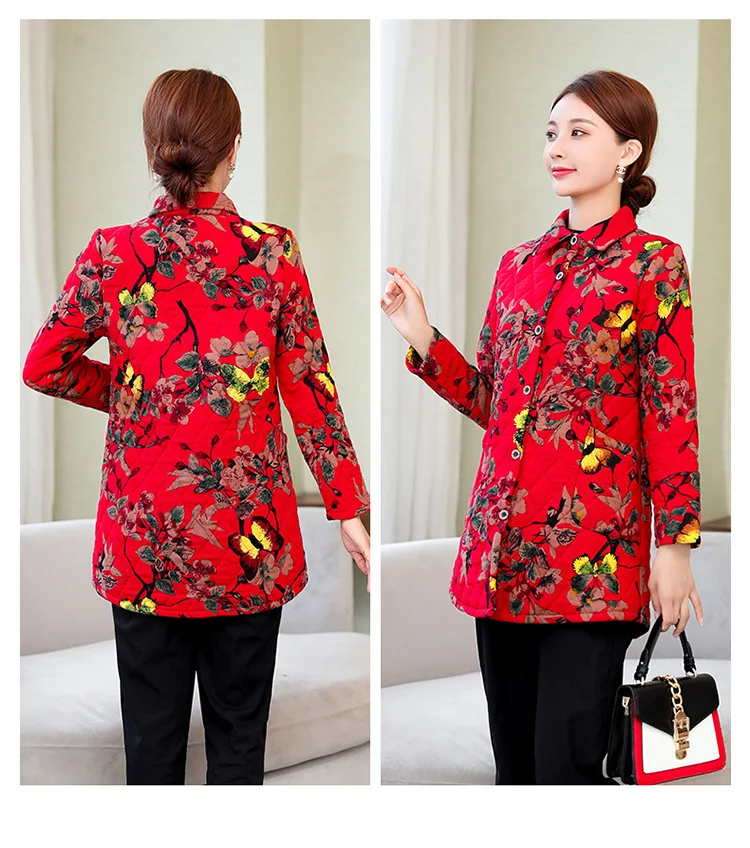 Middle-aged Women's Autumn And Winter Thin Cotton-padded Clothes 50-Year-Old Middle-aged Women Dress Autumn New Style Large Size