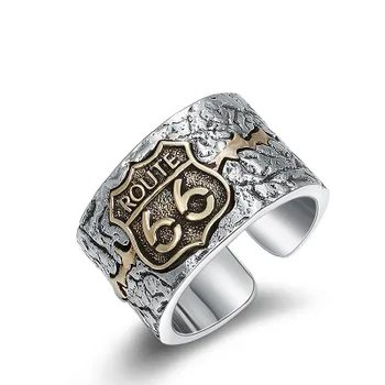 

925 Sterling Silver Jewelry Punk Rock English Letter 66 Opening Ring Men Adjustable Ring