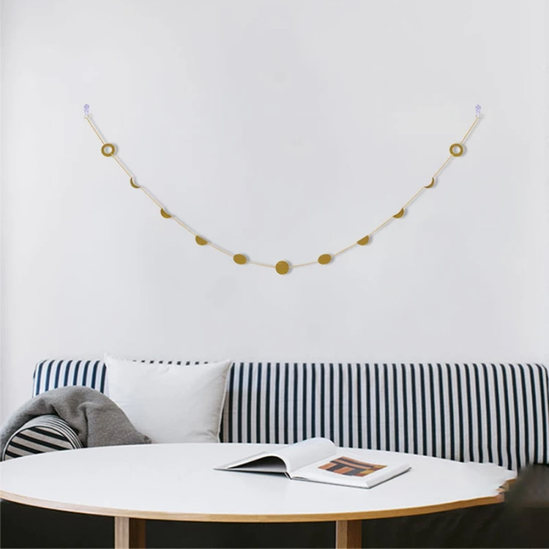DIY Оригинальное металлическое круглое украшение в форме Солнца и Луны с цепочками для гостиной, Настенное подвесное украшение