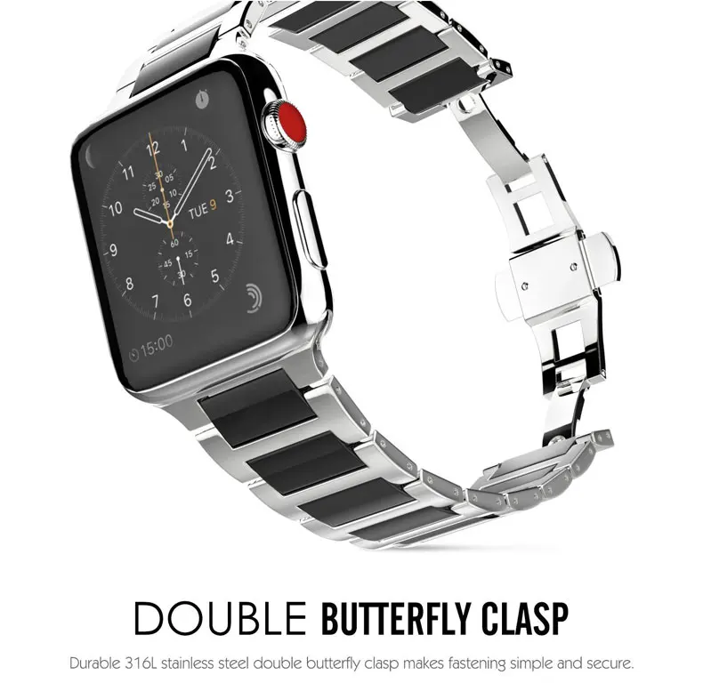 Lerxiuer Нержавеющая сталь ремешок для наручных часов Apple watch, ремешок 42 мм, 38 мм, версия наручных часов iWatch серии 3/2/1 Керамика браслеты браслет