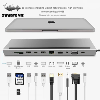 

type-c docking station usb hub 11in1 docking station eleven in one hdmi rj45 USB3.0/TF/audio port for MacBook Huawei Mate 30 Pro