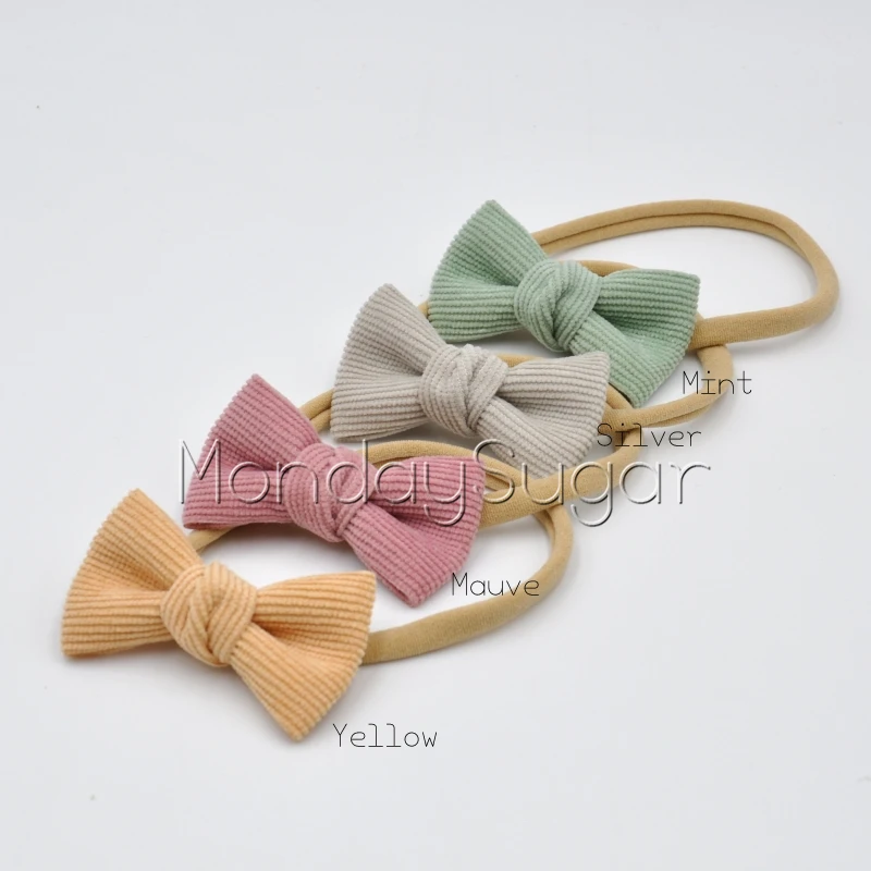 4Pcs/Lot  Handmade Corduroy  Fabric Bow Baby Headband Soft Elastic Nylon Hair Band For Newborn Infant Hair Accessories