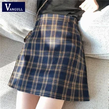 Vangull винтажная клетчатая Женская юбка летняя корейская мода Высокая талия трапециевидная юбка Женская Сексуальная Мини короткая клетчатая школьная юбка