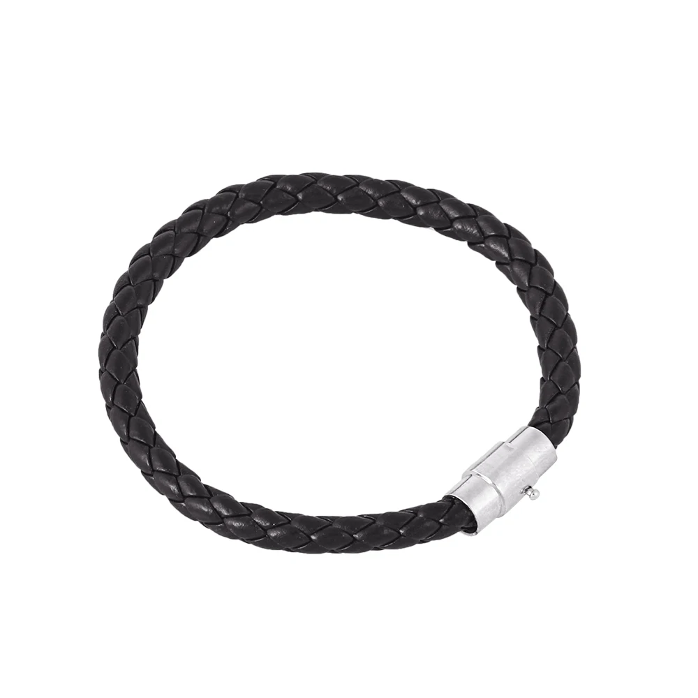 Vintage Men Jewelry Black Brown Mixed Woven Leather Cord Bracelet Stainless Steel Magnetic Clasp Men Punk Bracelet Bangles