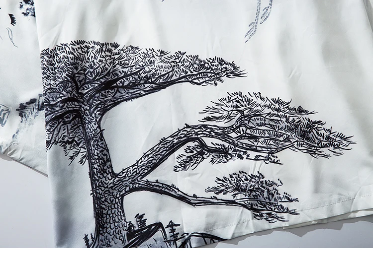 Hip Hop Men Streetwear Jacket Pine Tree Crane Print Harajuku Kimono Jacket Japanese Summer Autumn Thin Gown Japan Style