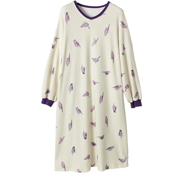 

Home Style Young Girl Cute Cotton Nightdress Knee-Length autumn long Sleeve Sling Women Sleepwear Dress Slash Neck Nightshirt
