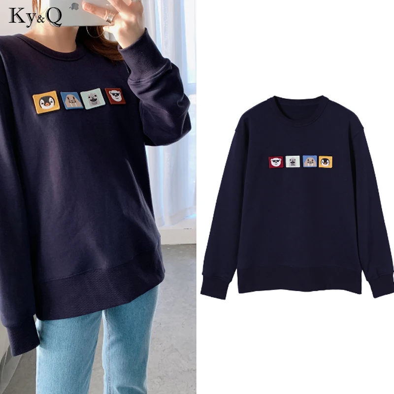 

NEW 2019 Casual Autumn Shirts Women Sweatshirt Cactus Smile Animal Embroidery Cream Printed Hoodies Pullovers Pull Jumper