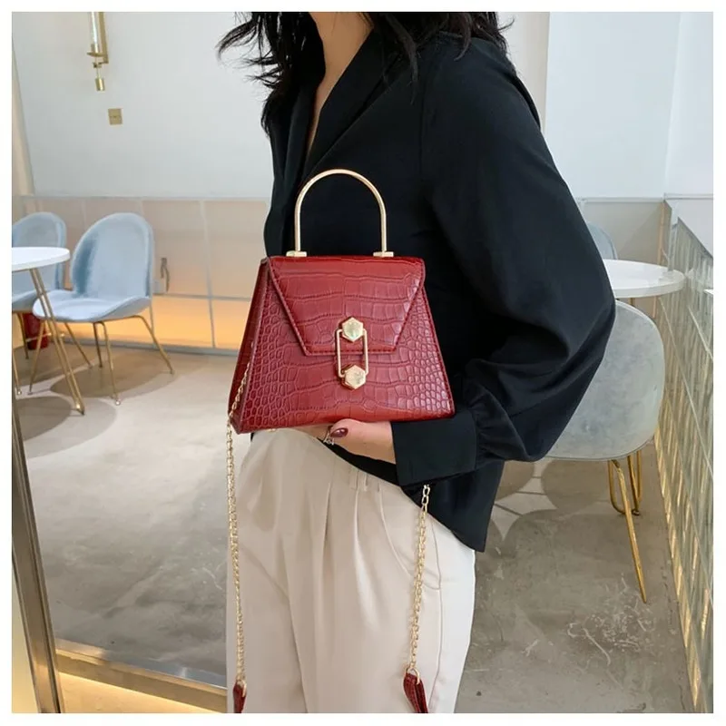  Stone Pattern PU Leather Crossbody Bags For Women 2019 Small Totes With Metal Handle Lady Shoulder  - 4000177840088