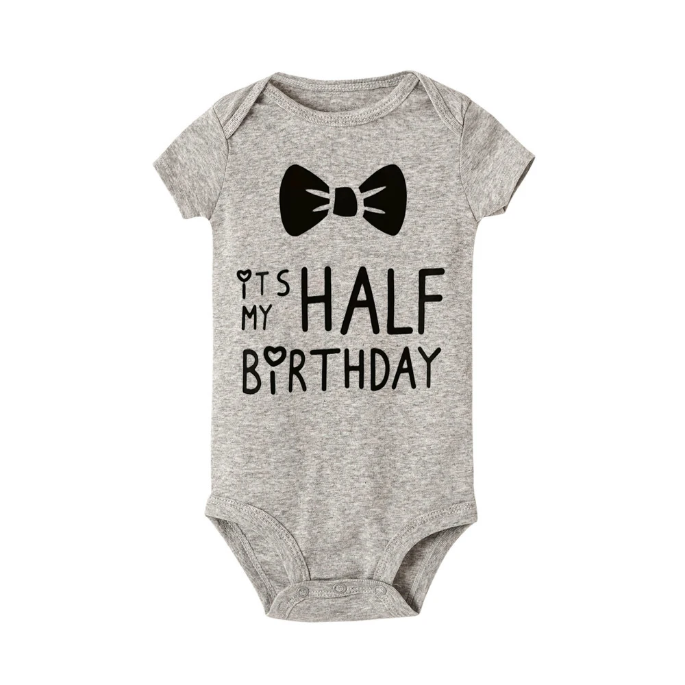 R393-SRPGY- Боди для малышей с надписью «It Is My Half Birthday», белый комбинезон для детей, подарок на первый день рождения, летняя одежда для малышей - Цвет: R393-SRPGY-