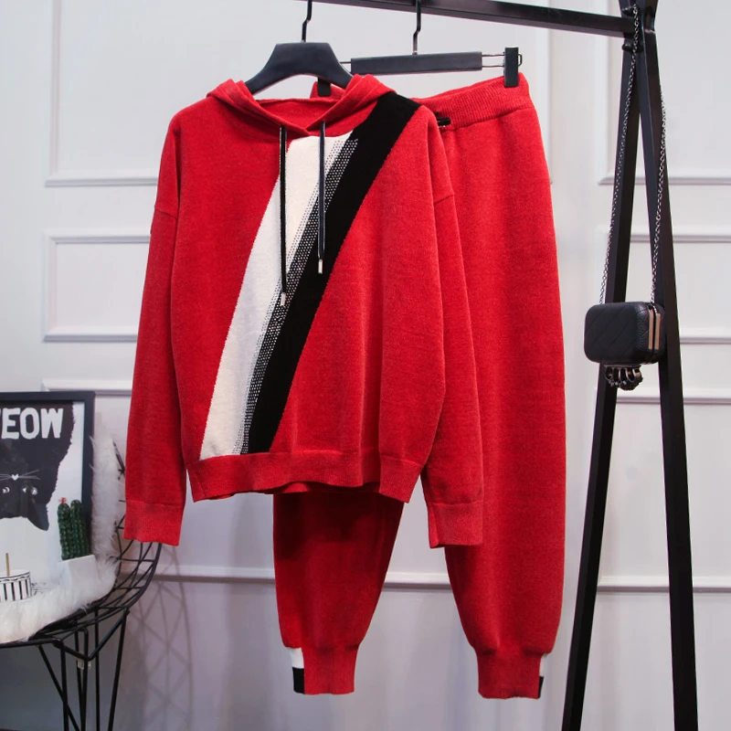 

Autumn winter women's loose sweat suit high quality diamonds hooded sweaters+casual pants two piece set A984