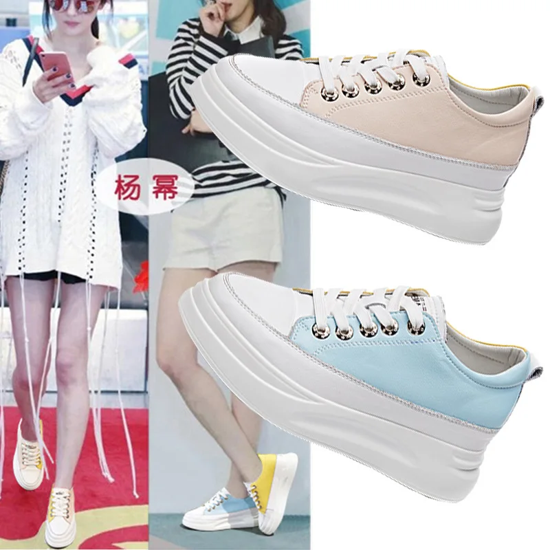 

Elevator White Shoes Women's 2019 Autumn New Style Online Celebrity Versatile Western Style Thick Bottomed Canvas Platform Shoes