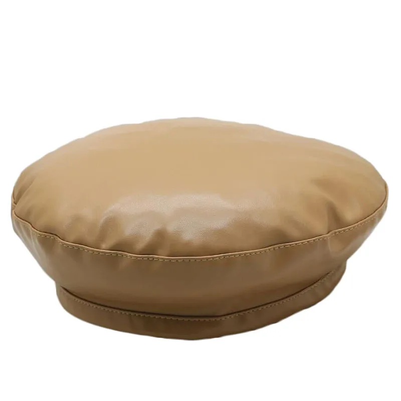 Light Khaki Модная винтажная женская шапка-берет из искусственной кожи, однотонная Шапка-бини французского художника, теплая шапка на осень, весну, зиму, Повседневная Мягкая шапка - Цвет: Light Khaki