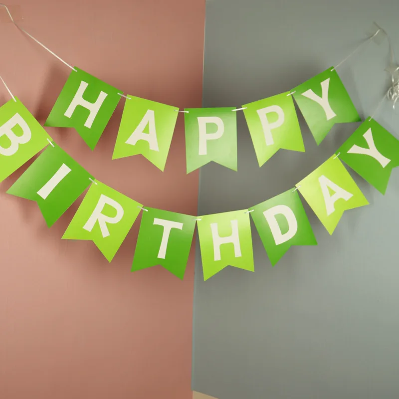 Green Happy Birthday Banner Fish Tail Shape Forest Jungle Animals