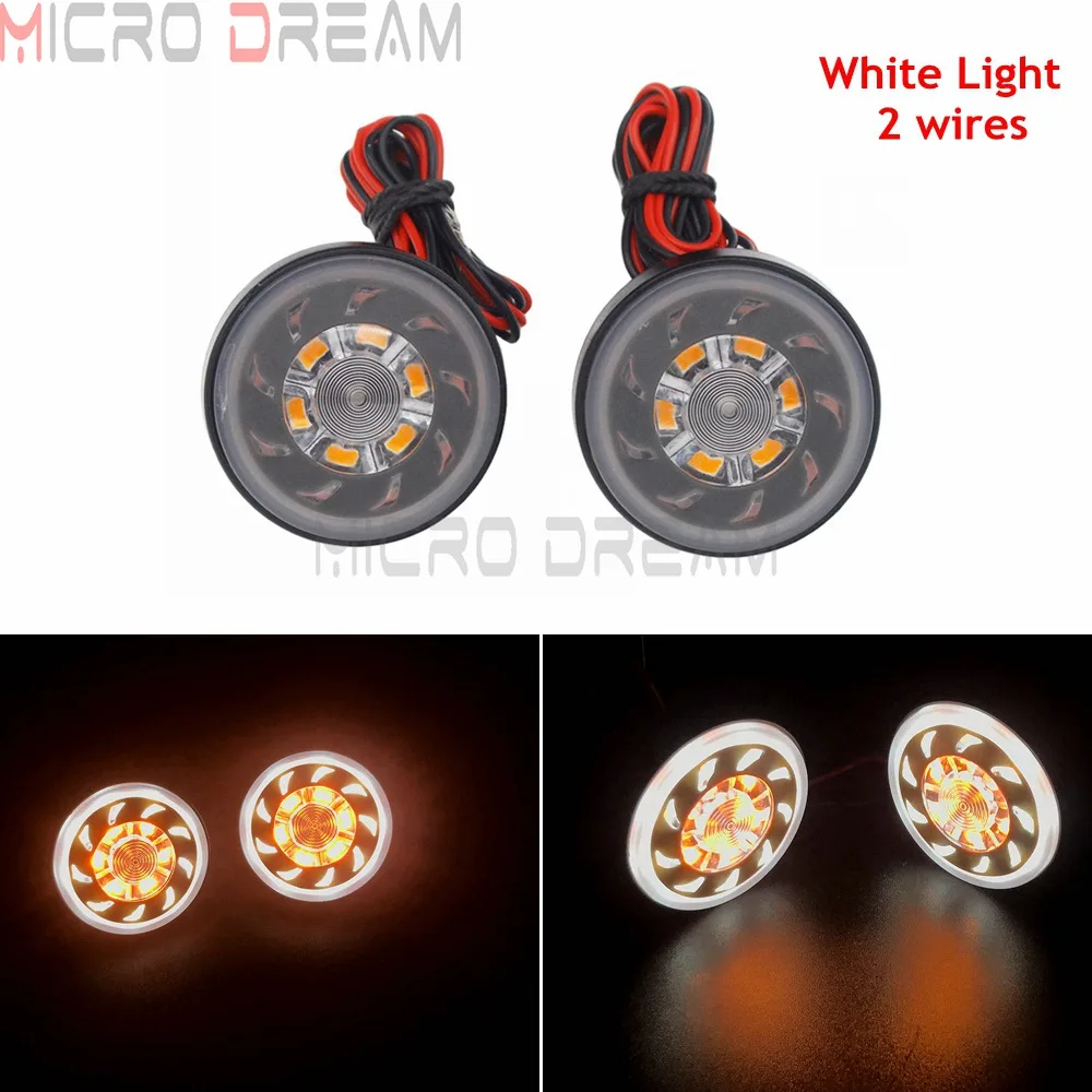 White Light 2 wires Универсальный мотоциклетный белый Янтарный светильник светодиодный круглый черный дымовой отражатель лампа для Kawasaki Honda Ruckus Grom Z-125 Pro тормозной светильник - Цвет: White Light 2 wires