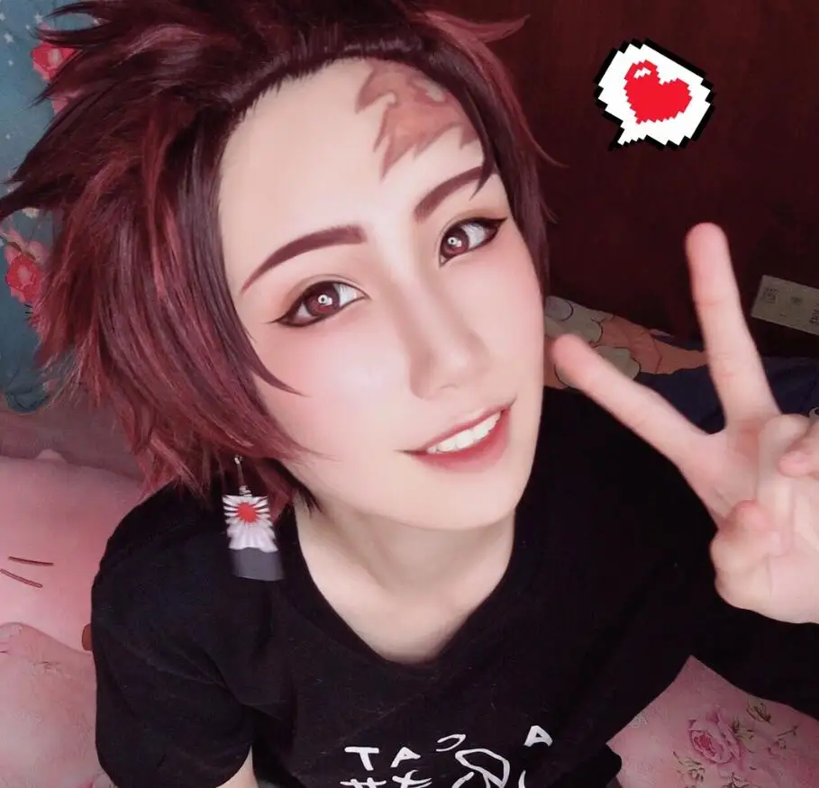 Аниме! Демон убийца: Kimetsu no Yaiba Kamado Tanjirou кимоно серьги Kamado Tanjirou косплей костюм на Хэллоуин Татуировка парик